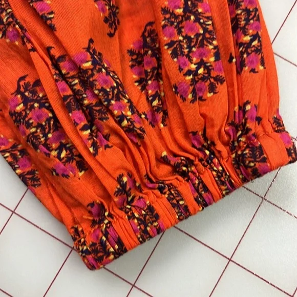 TORY BURCH "Evelina" 100% Cotton Floral Peasant Long SLV Boho/Office Tunic Top 2 - Picture 9 of 16